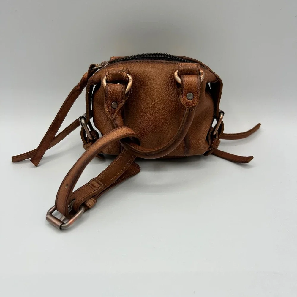 Free People Micro Emerson Mini Bag Brown Leather Crossbody Boho Distressed